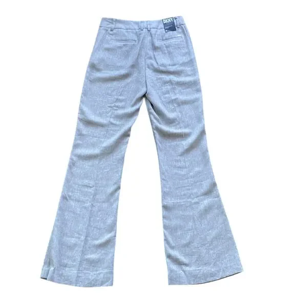 DKNY Slim Bootcut Trouser Womens Sz 2 Grey Herringbone Linen Blend - Picture 6 of 7